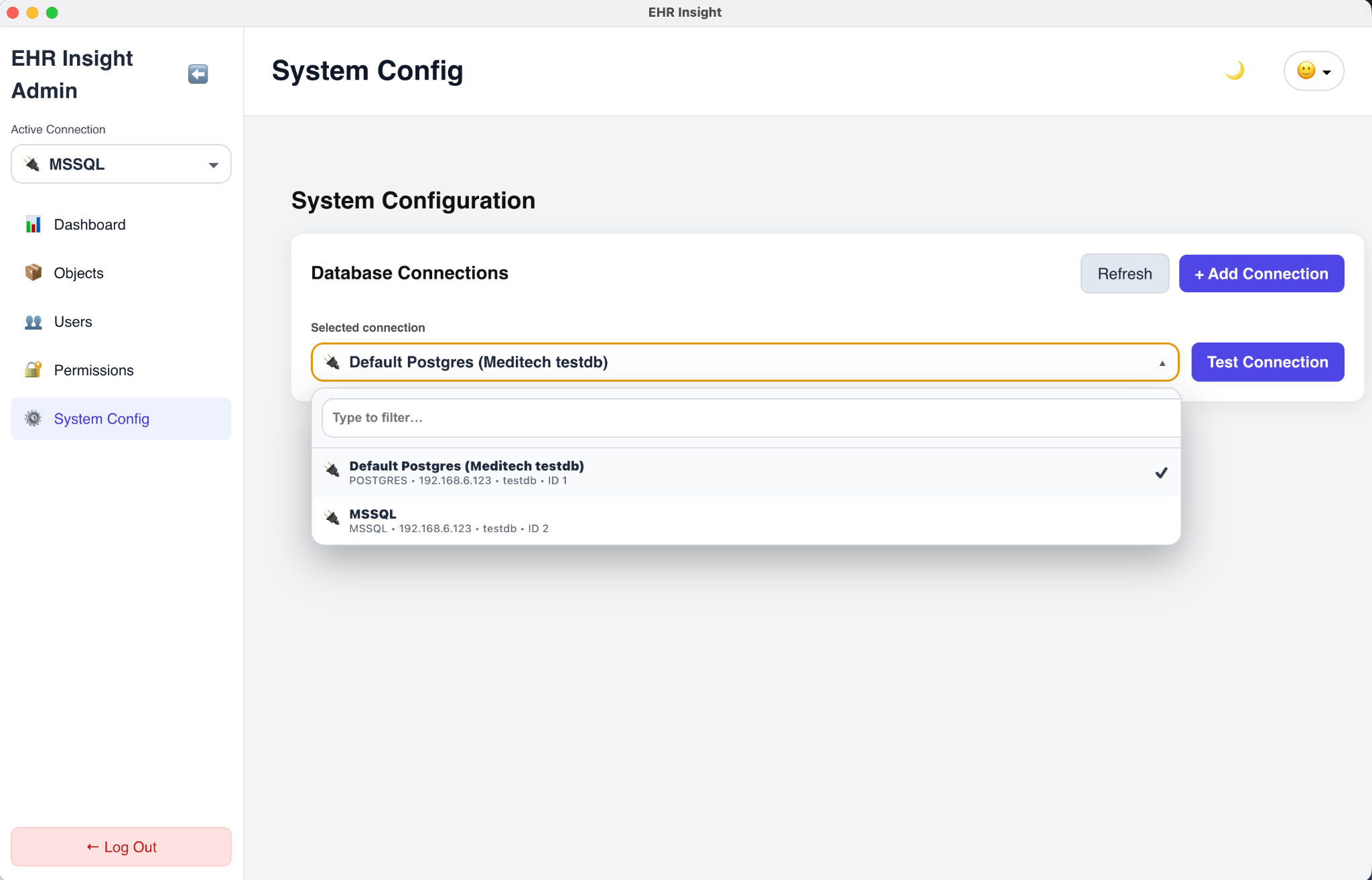 Database connections management in EHR Insight