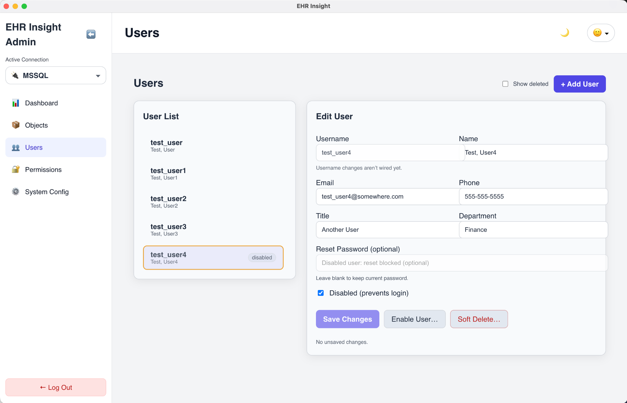 User administration in EHR Insight