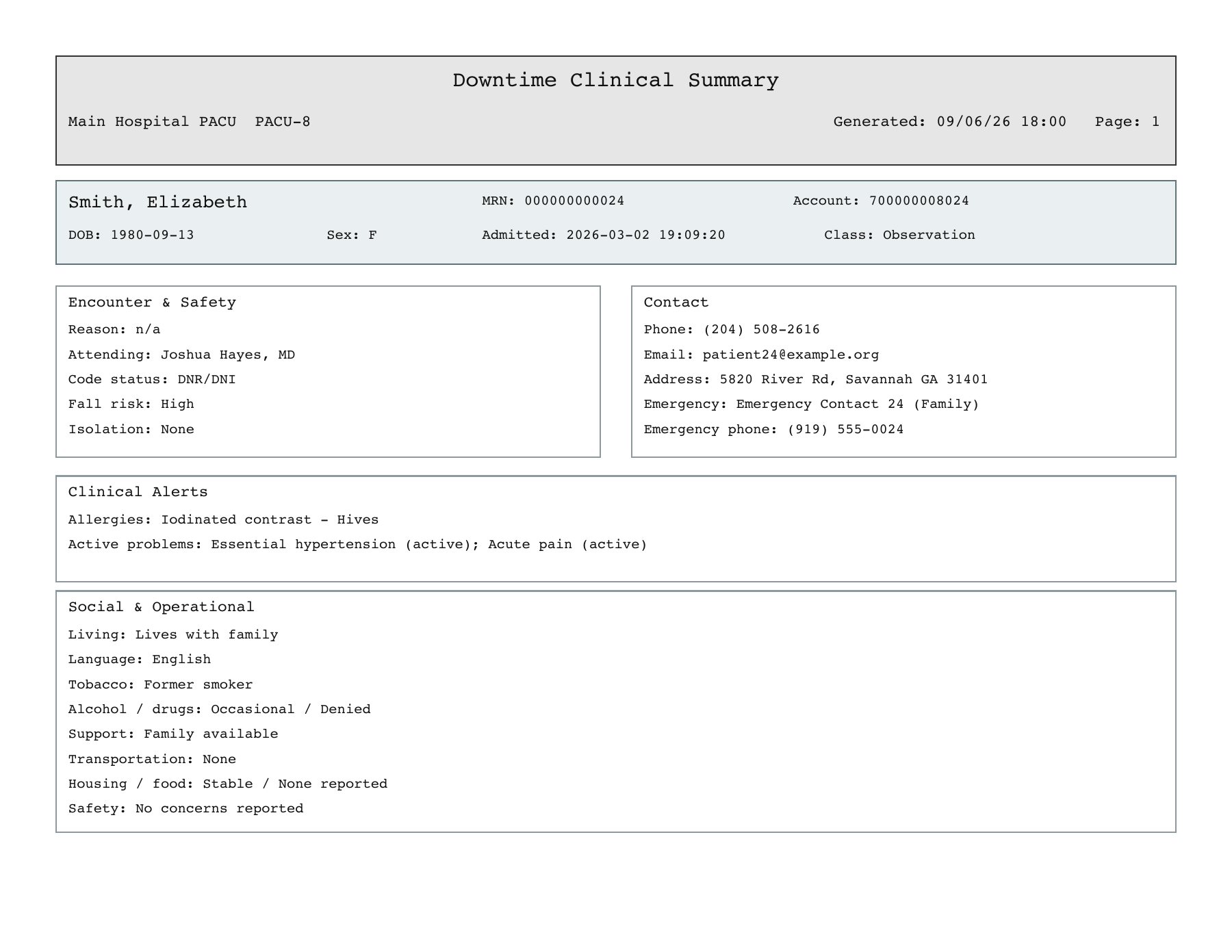 Clinical Summary and Face Sheet PDF