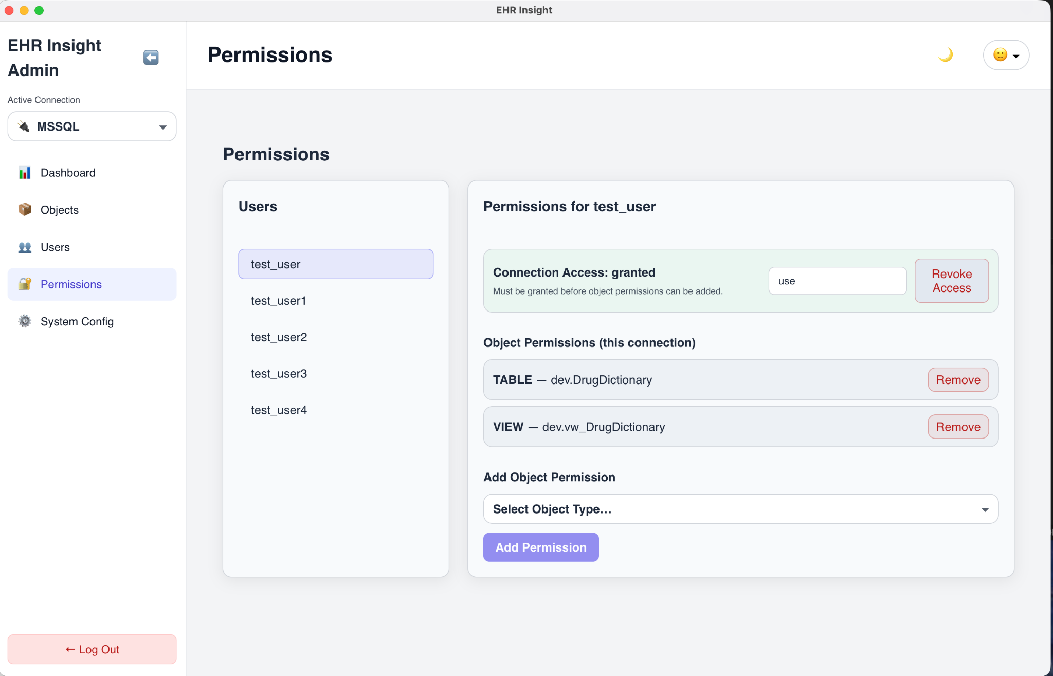 Permissions management in EHR Insight